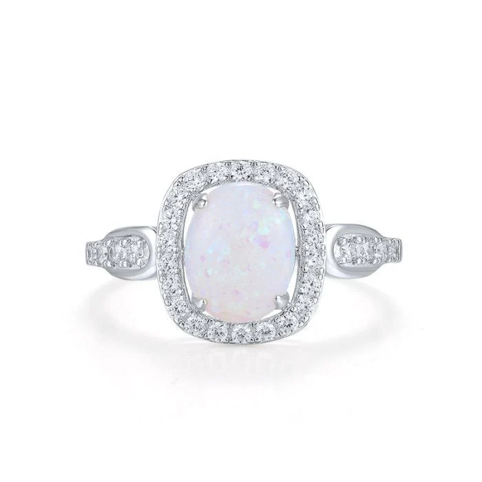 925 Sterling Silver Ring with Opal and Cubic Zirconia - Image 2