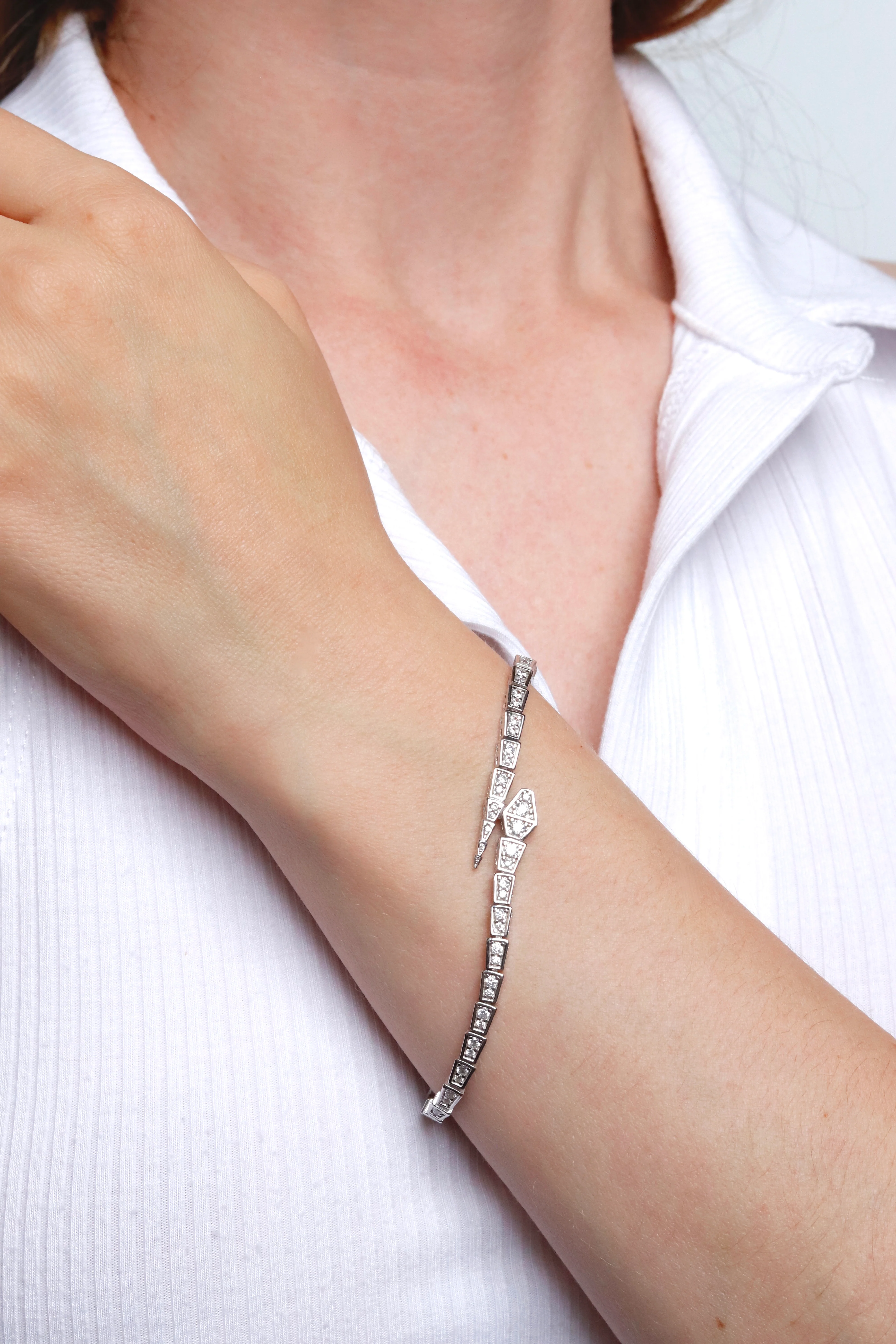 925 Sterling Silver Snake Bracelet with Cubic Zirconia - Image 4