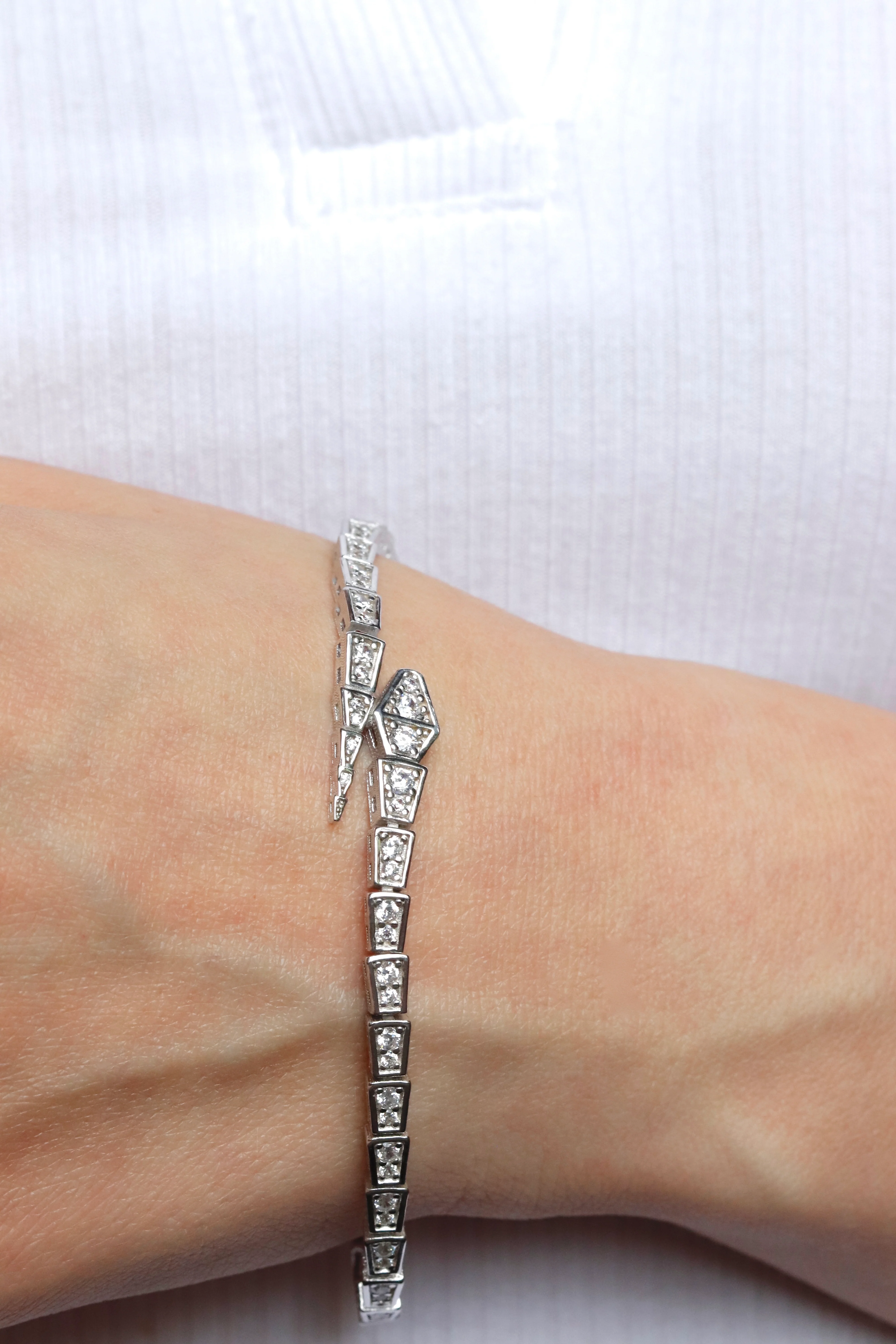 925 Sterling Silver Snake Bracelet with Cubic Zirconia - Image 5