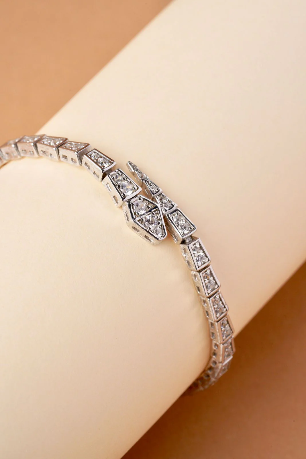 925 Sterling Silver Snake Bracelet with Cubic Zirconia - Image 6