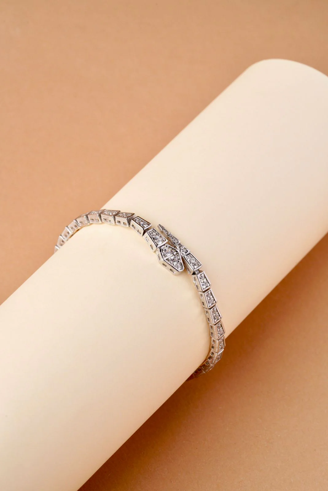925 Sterling Silver Snake Bracelet with Cubic Zirconia - Image 7