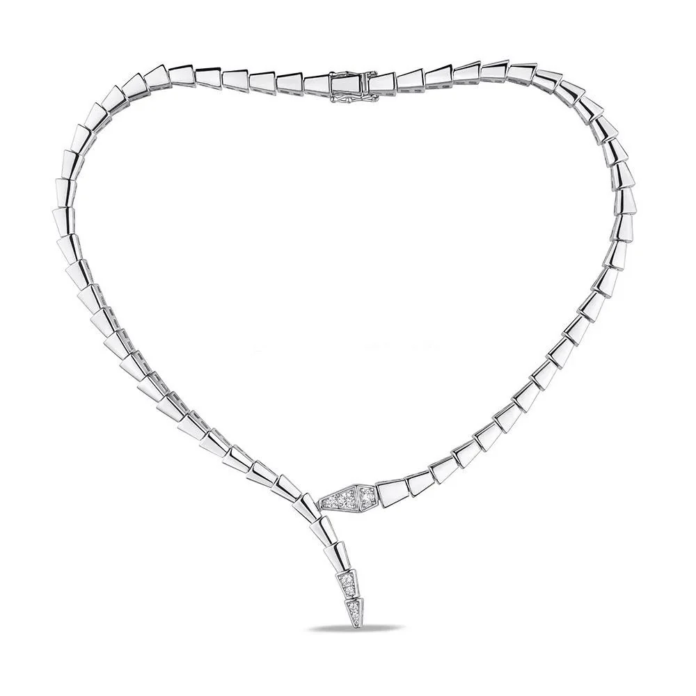 925 Sterling Silver Snake Necklace with Cubic Zirconia