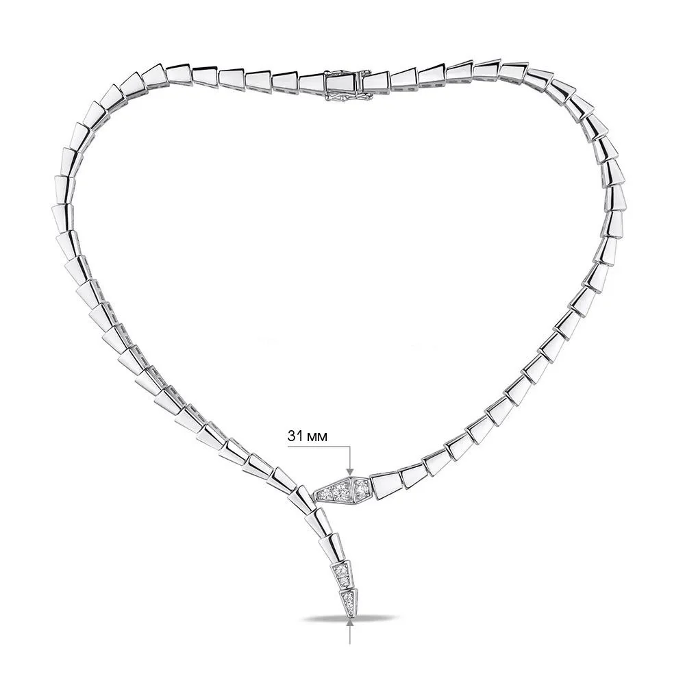 925 Sterling Silver Snake Necklace with Cubic Zirconia - Image 2
