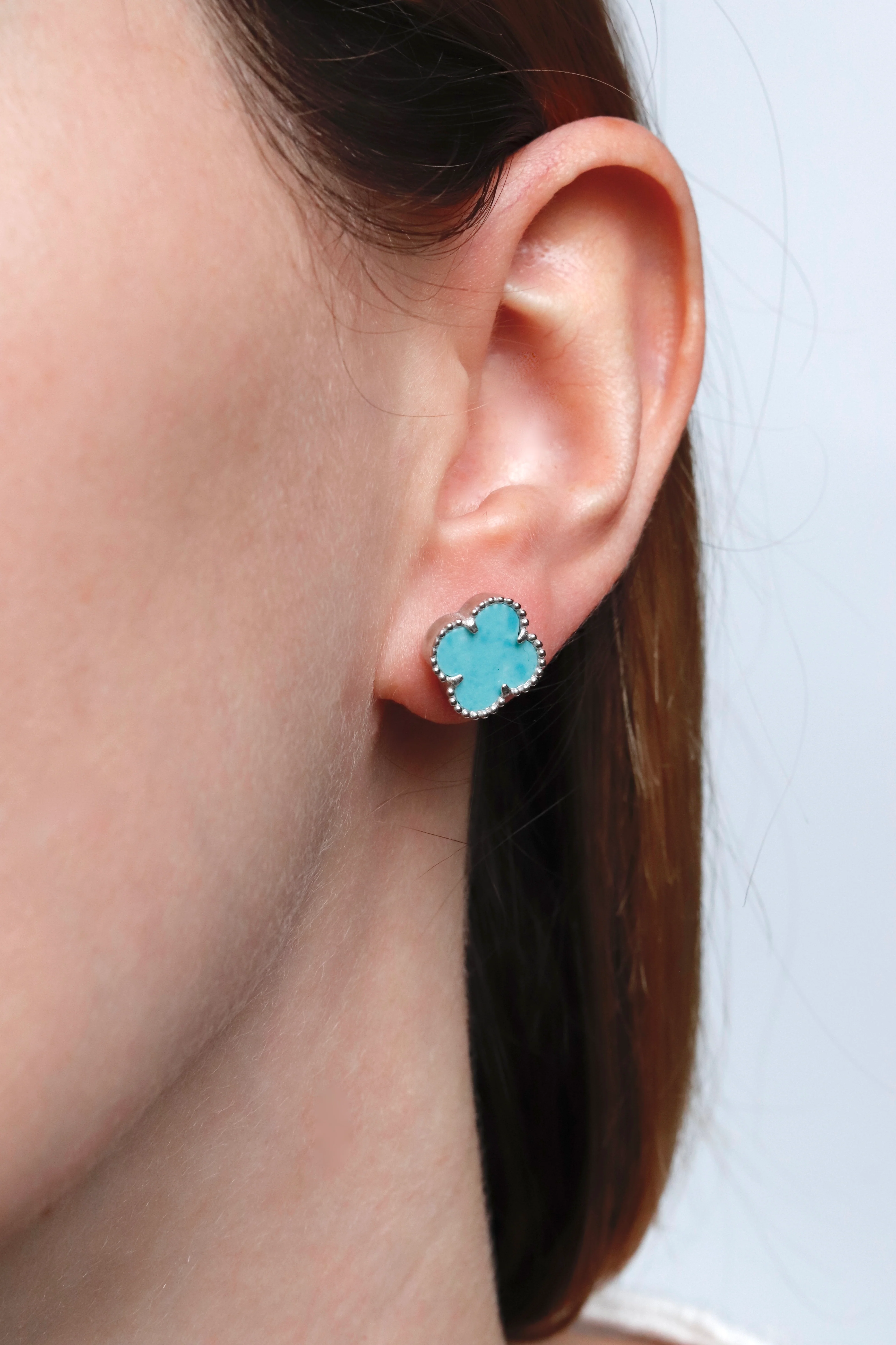 925 Sterling Silver Stud Clover Earrings with Amazonite - Image 2