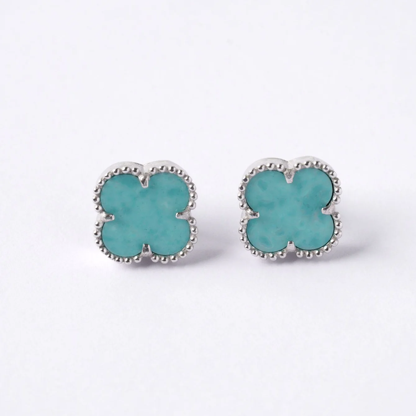 925 Sterling Silver Stud Clover Earrings with Amazonite - Image 3