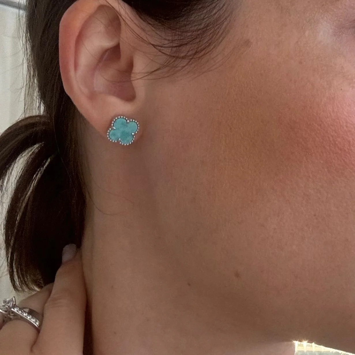 925 Sterling Silver Stud Clover Earrings with Amazonite - Image 4