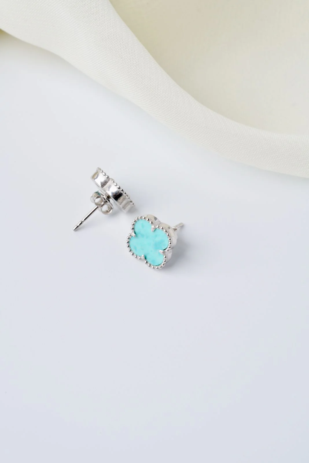 925 Sterling Silver Stud Clover Earrings with Amazonite - Image 5