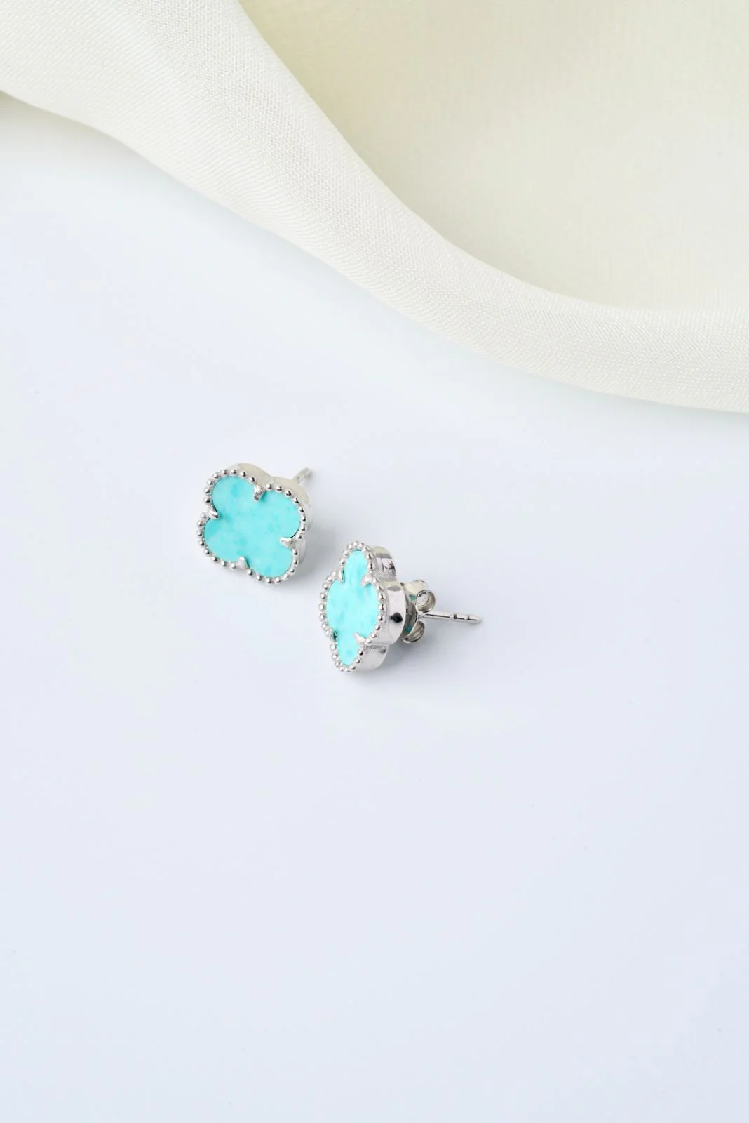 925 Sterling Silver Stud Clover Earrings with Amazonite - Image 6