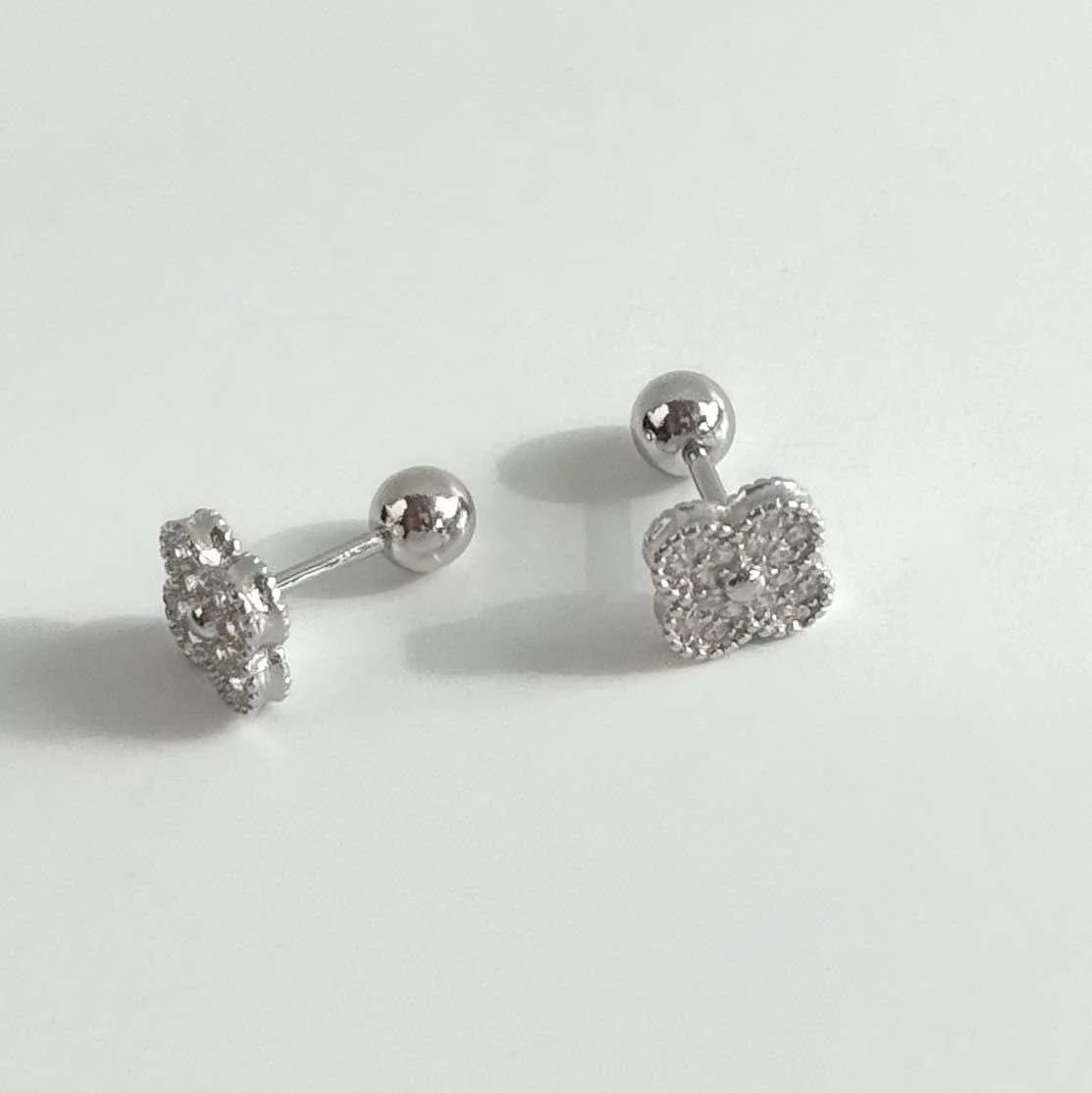 925 Sterling Silver Stud Clover Earrings with Cubic Zirconia
