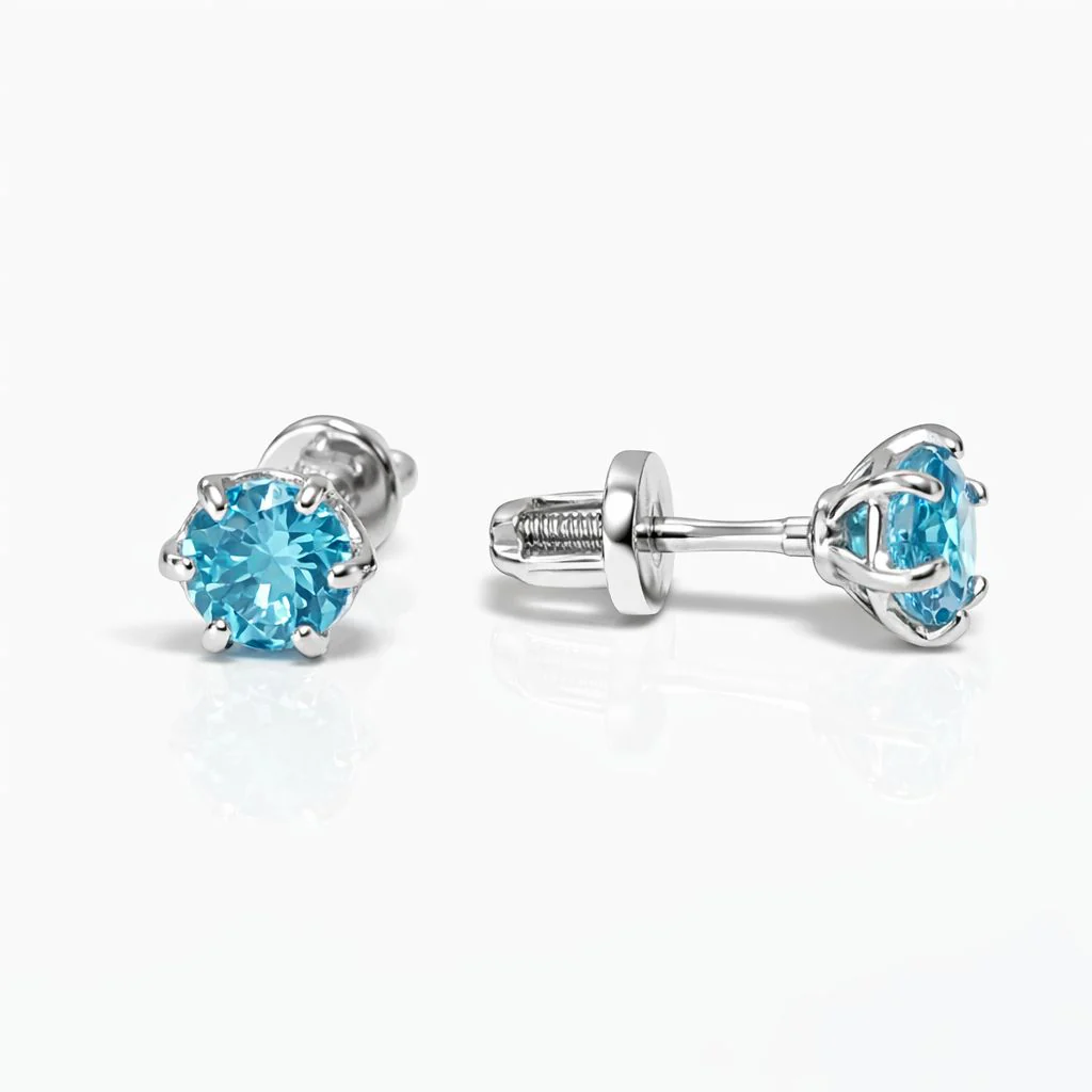 925 Sterling Silver Stud Earrings with Blue Cubic Zirconia