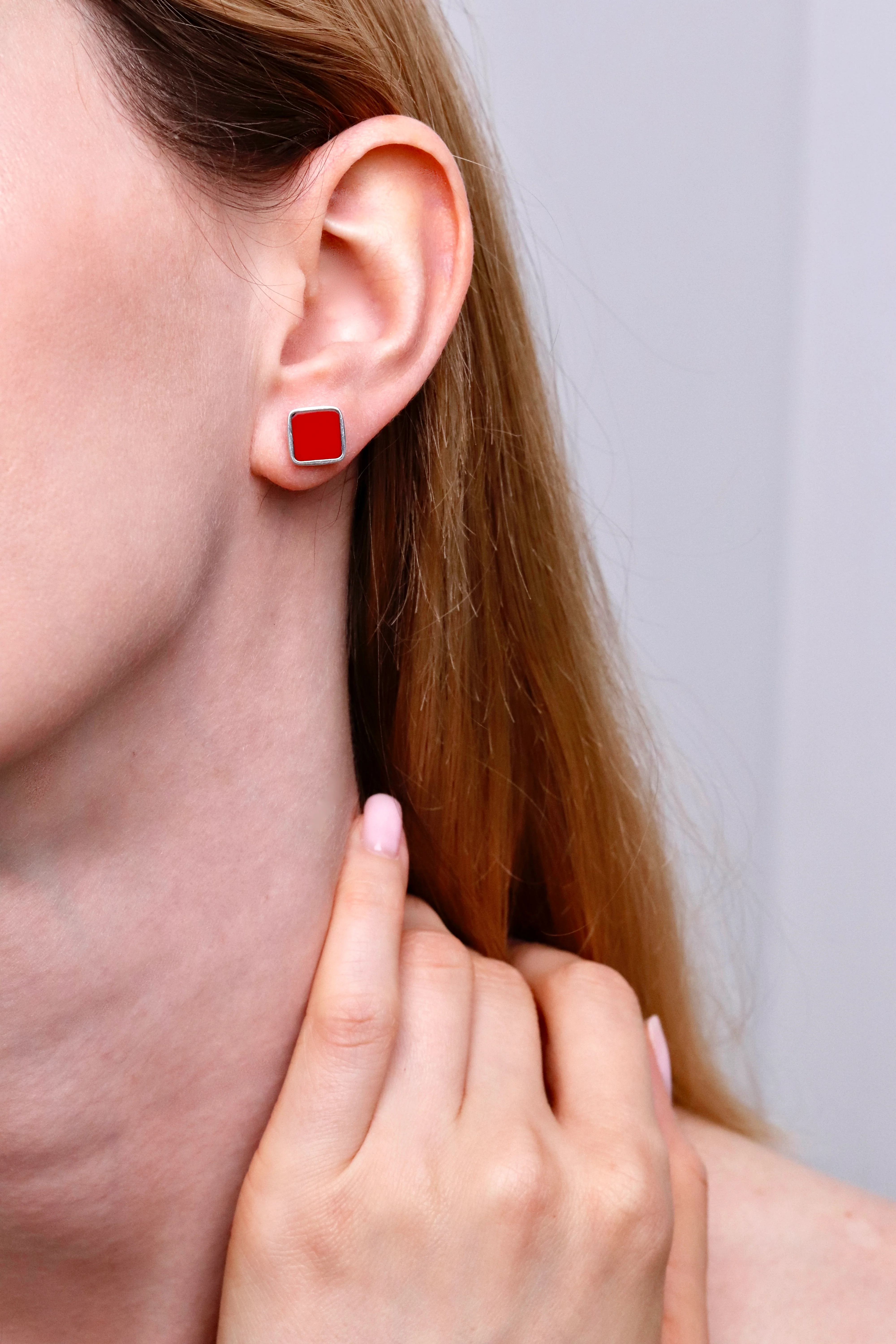 925 Sterling Silver Stud Earrings with Coral - Image 2
