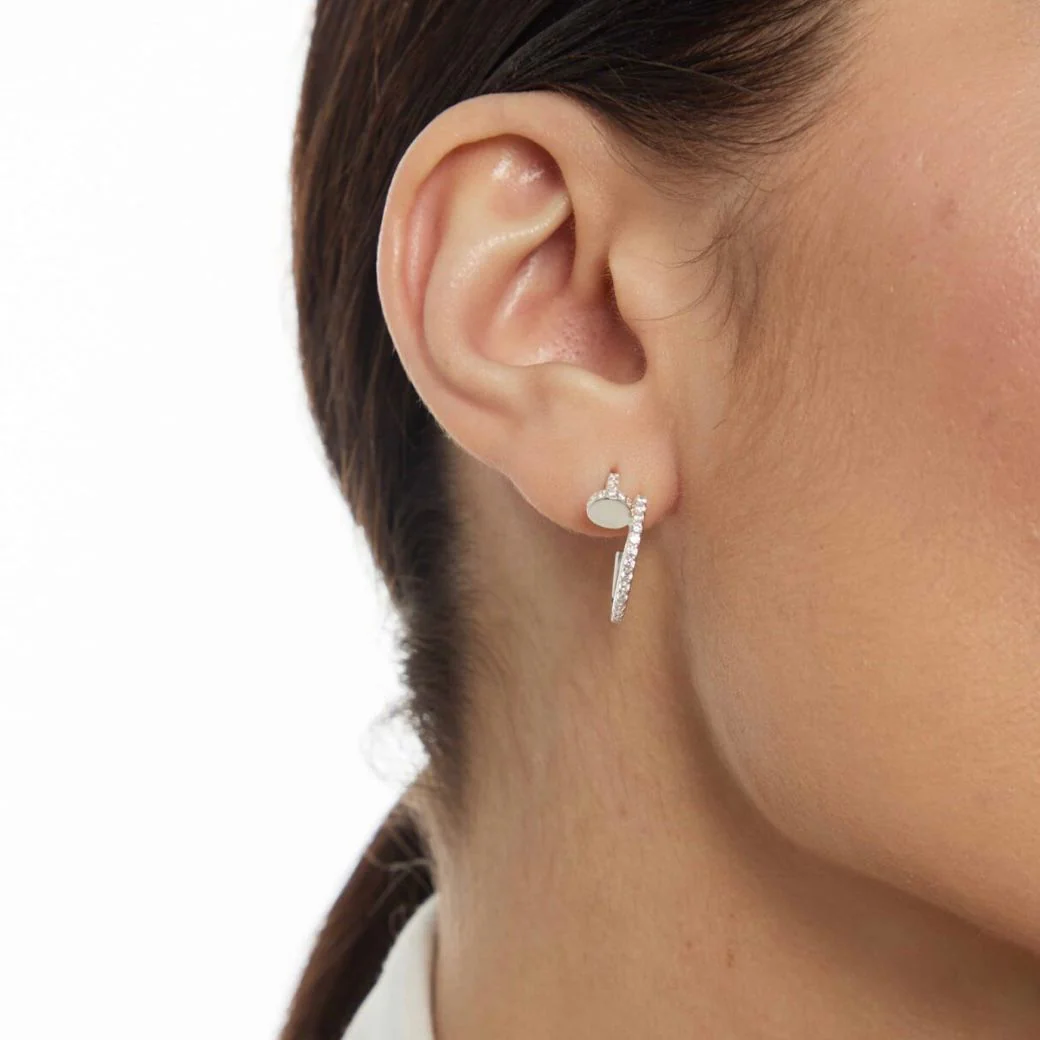 925 Sterling Silver Stud Nail Earrings with Cubic Zirconia - Image 2