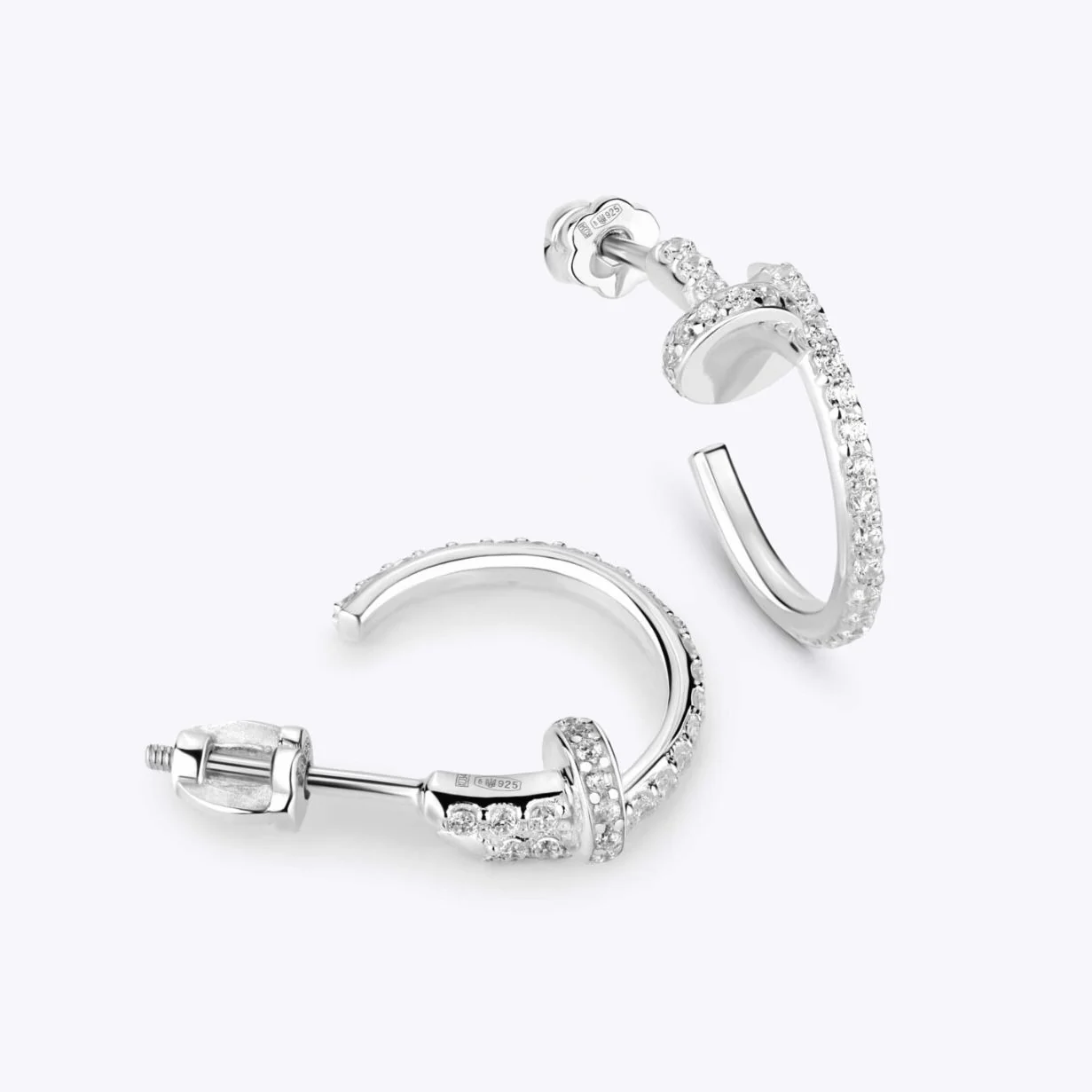 925 Sterling Silver Stud Nail Earrings with Cubic Zirconia - Image 3