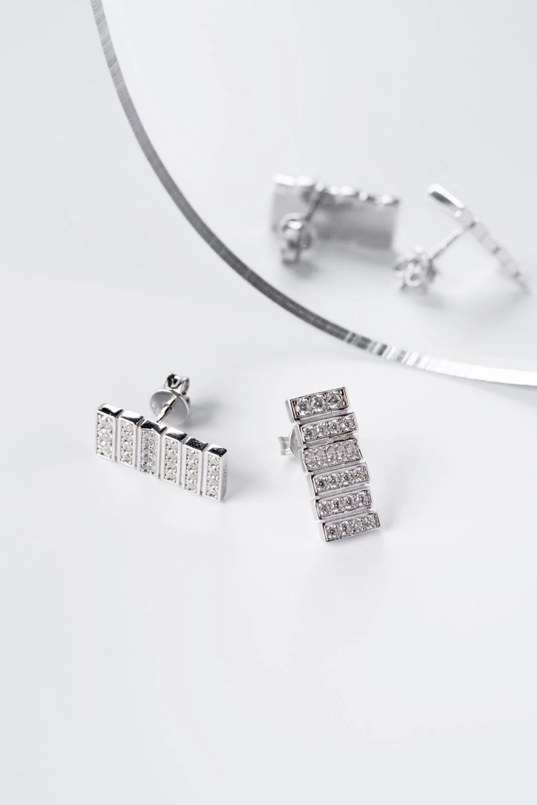 925 Sterling Silver Stud Earrings with Cubic Zirconia - Image 3