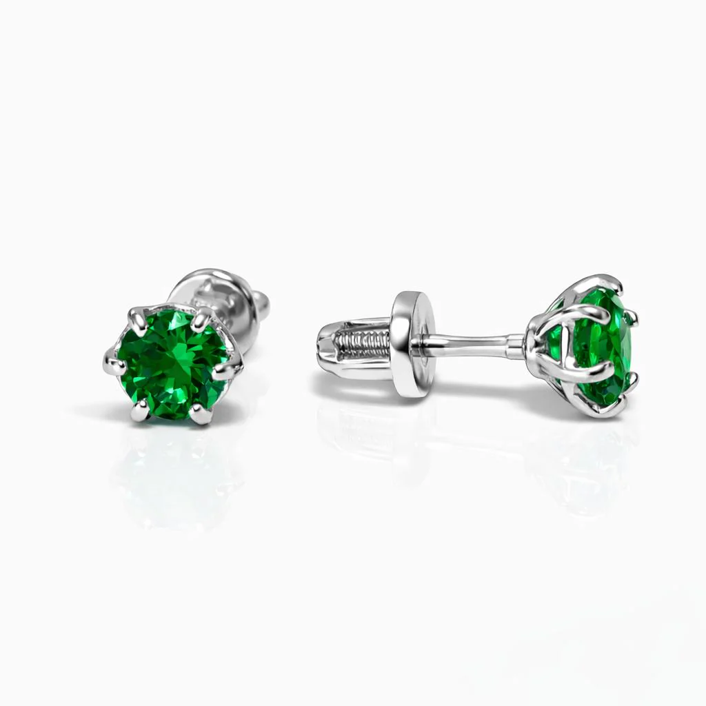 925 Sterling Silver Stud Earrings with Green Cubic Zirconia