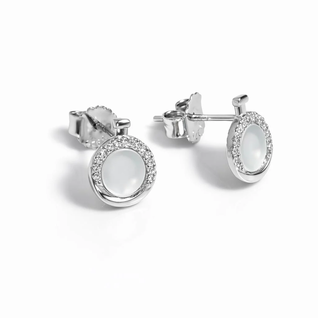 925 Sterling Silver Stud Earrings with Mother of Pearl and Cubic Zirconia
