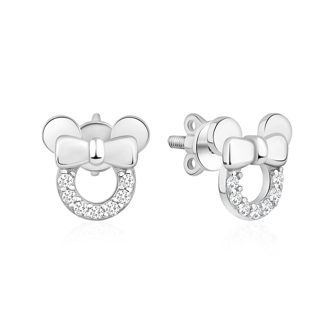 925 Sterling Silver Stud Minnie Mouse Earrings with Cubic Zirconia
