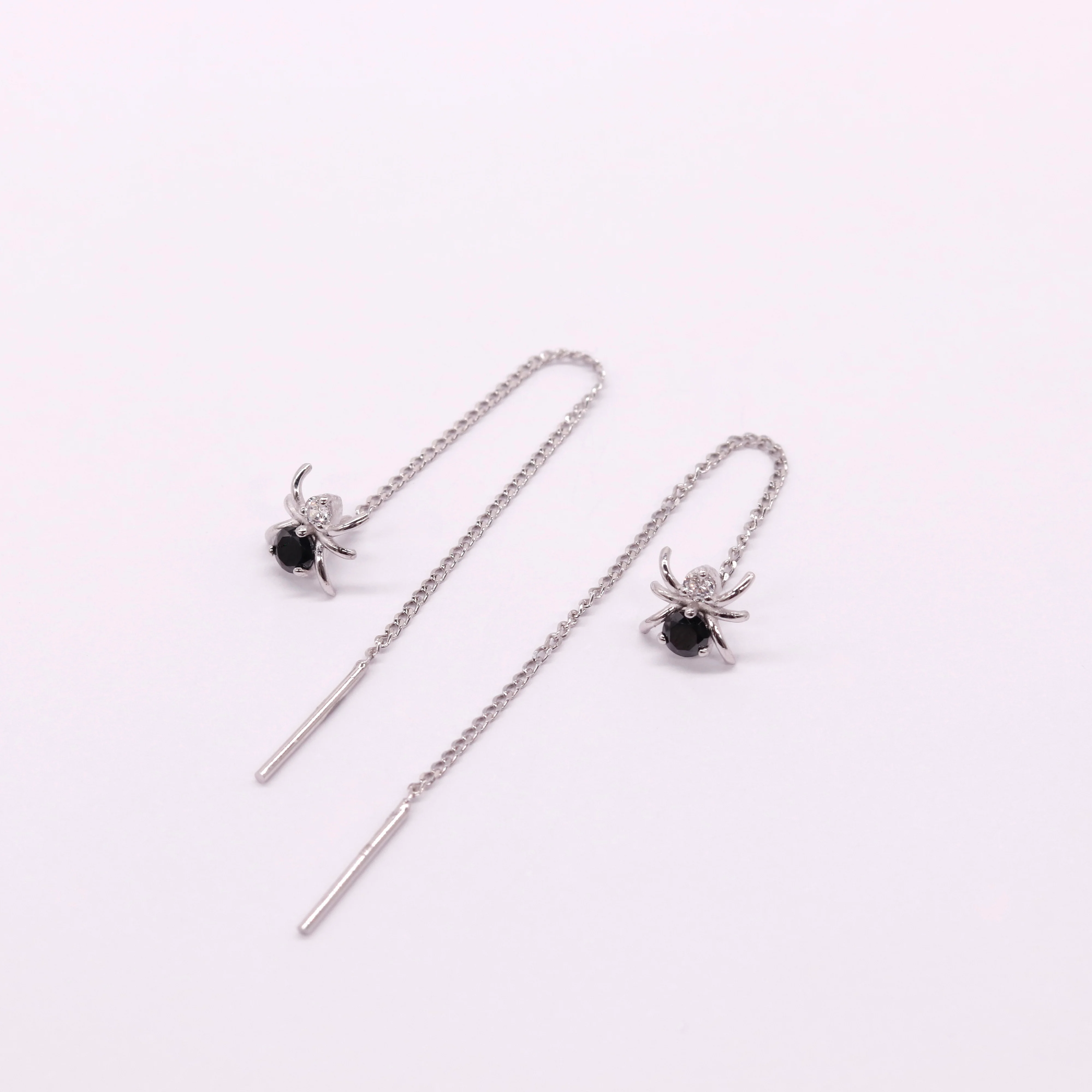 925 Sterling Silver Thread Earrings with Cubic Zirconia