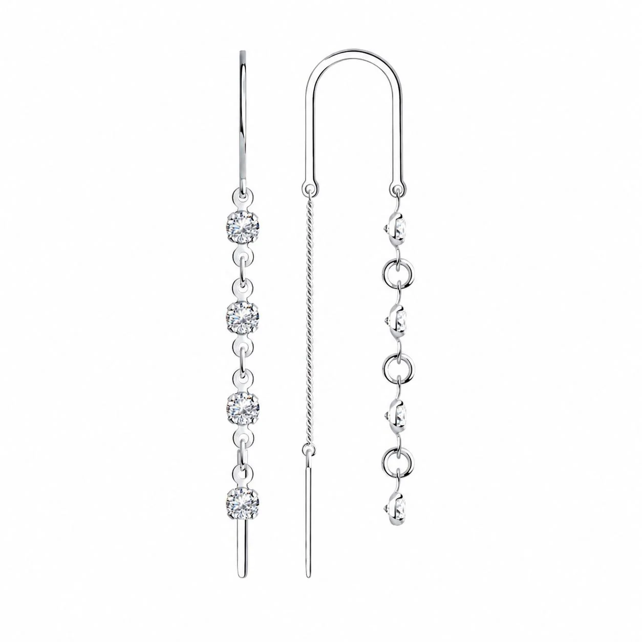 925 Sterling Silver Thread Earrings with Cubic Zirconia
