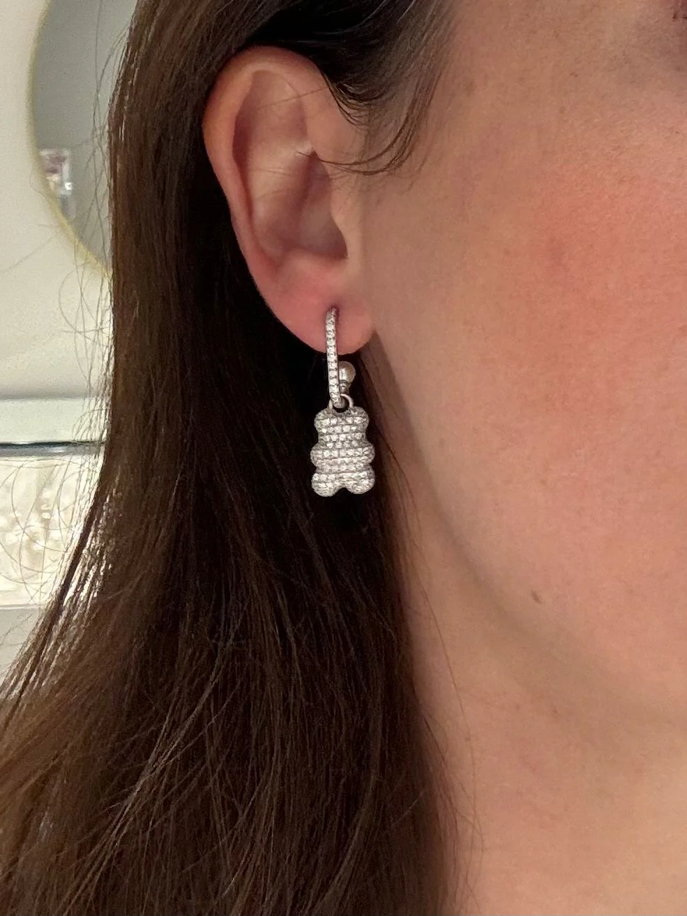 925 Sterling Silver Teddy Bear Transformer Drop Earrings with Pearls and Cubic Zirconia - Image 2