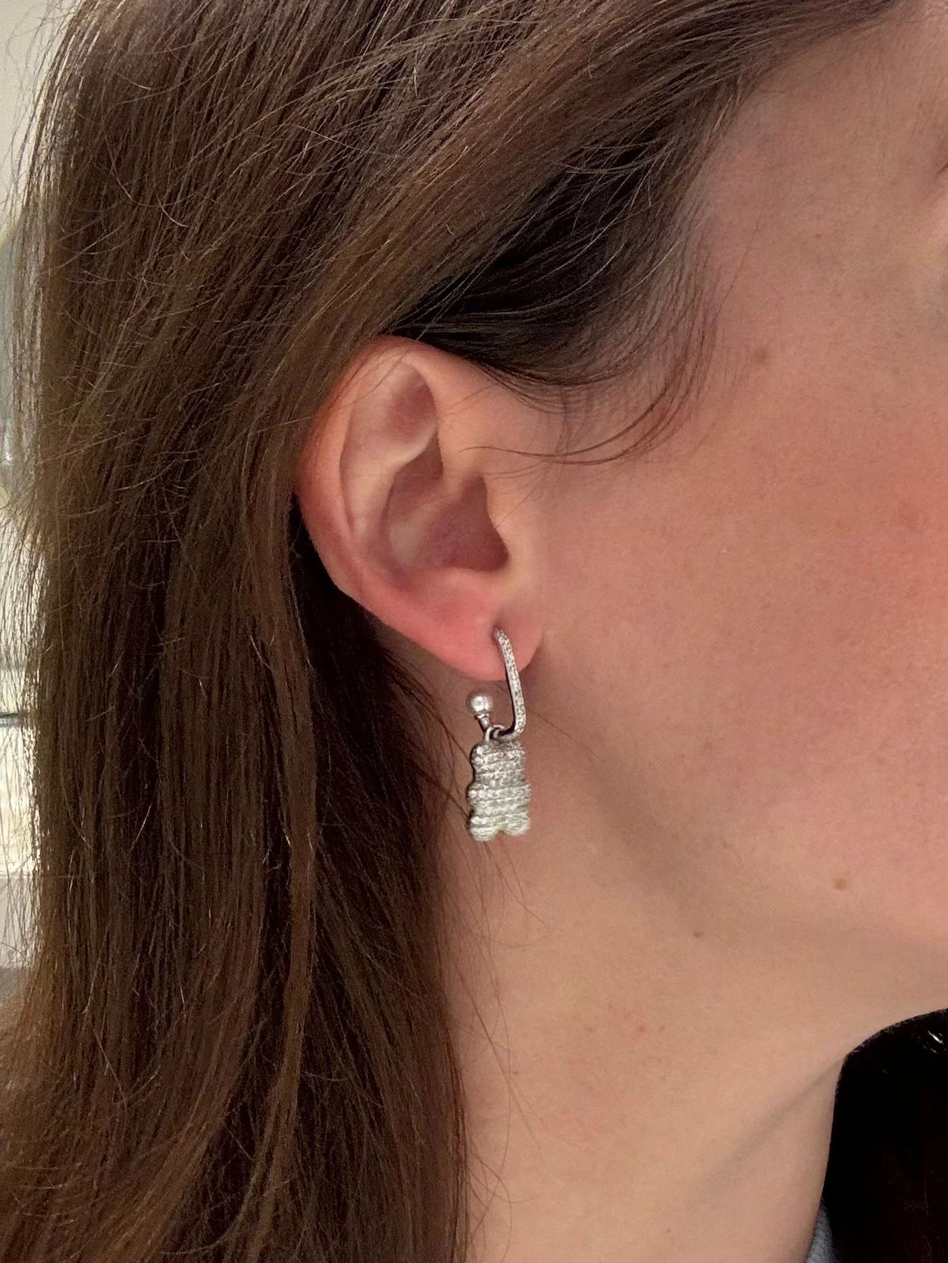 925 Sterling Silver Teddy Bear Transformer Drop Earrings with Pearls and Cubic Zirconia - Image 3