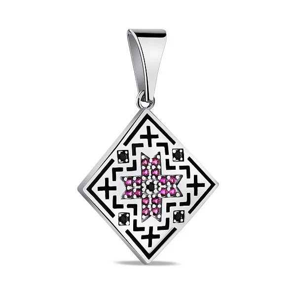 925 Sterling Silver Vyshyvanka Pendant with Enamel and Cubic Zirconia