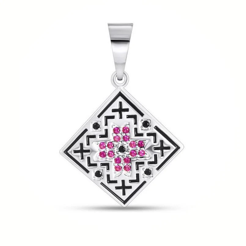 925 Sterling Silver Vyshyvanka Pendant with Enamel and Cubic Zirconia - Image 3