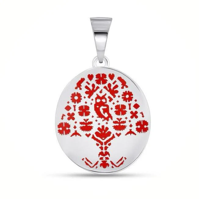 925 Sterling Silver Vyshyvanka Pendant with Red Enamel