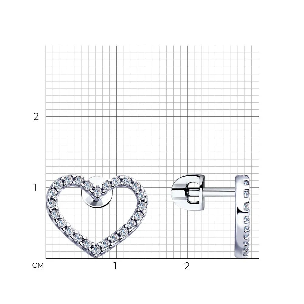 925 Sterling Silver Stud Heart Earrings with Cubic Zirconia - Image 3