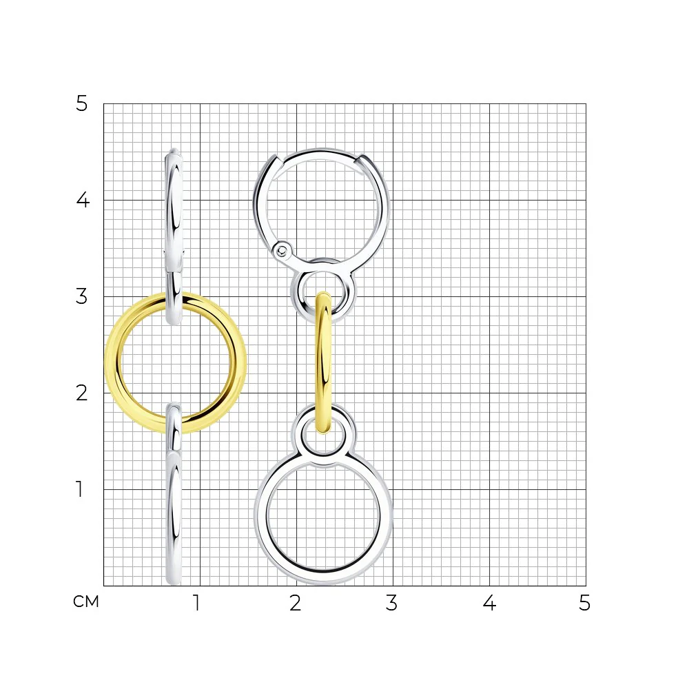 925 Sterling Silver Drop Earrings with Yellow Gold Plated Details - Image 2