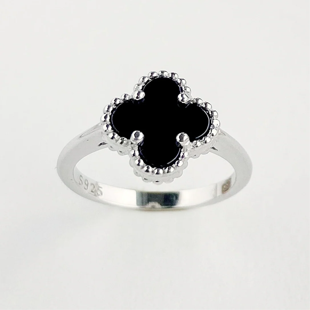 925 Sterling Silver Ring with Onyx Clover - Image 3