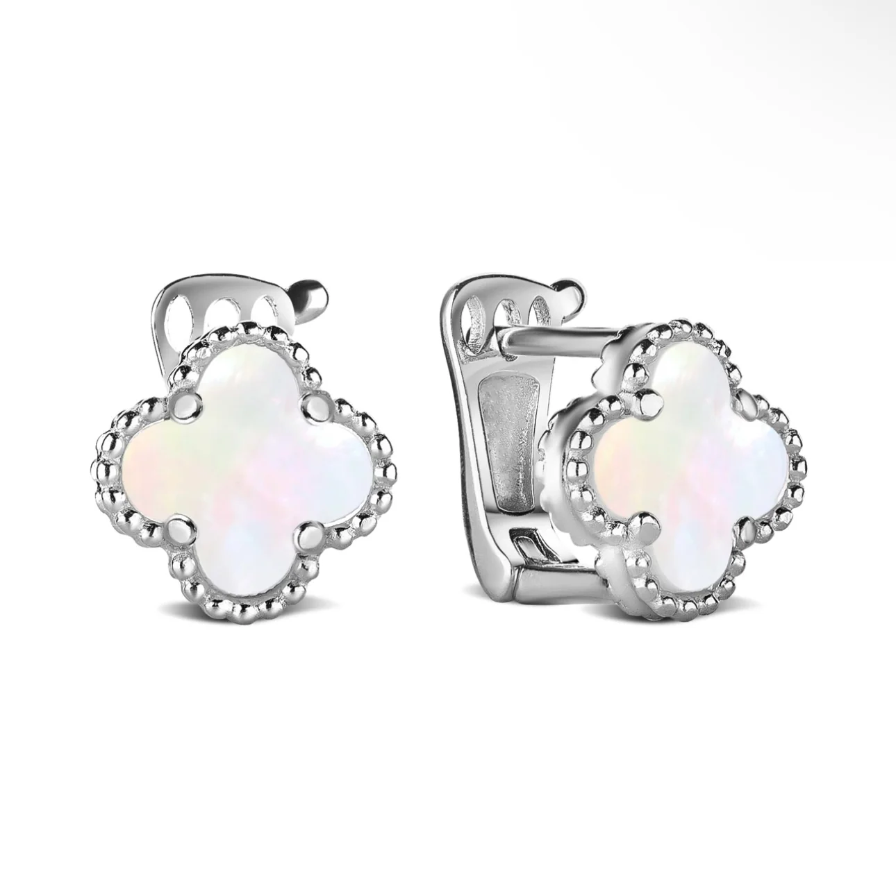 925 Sterling Silver Lever Back Clover Earrings with Mother of Pearl - Image 3