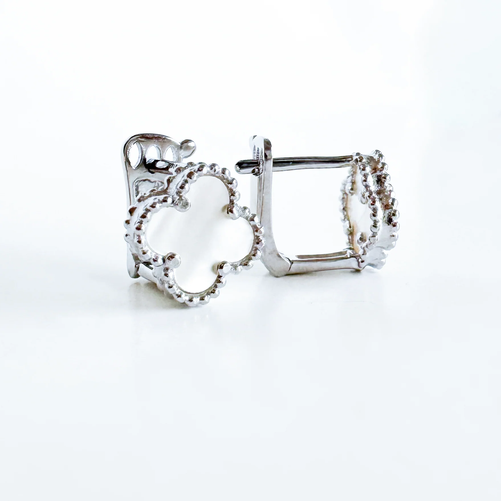 925 Sterling Silver Lever Back Clover Earrings with Mother of Pearl - Image 4