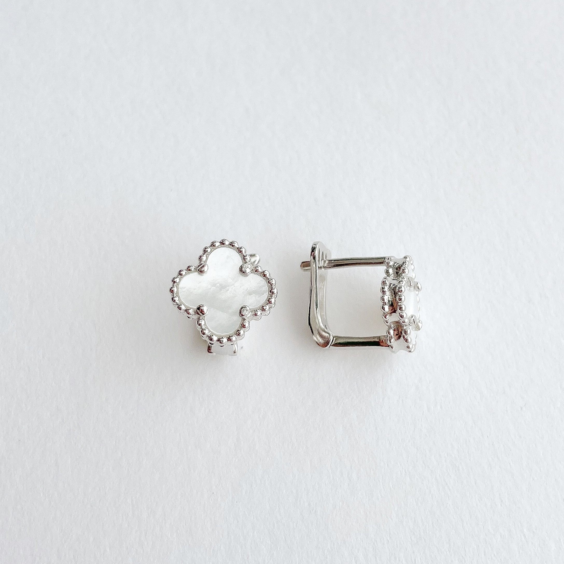 925 Sterling Silver Lever Back Clover Earrings with Mother of Pearl - Image 5