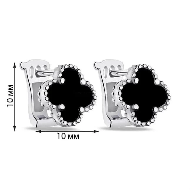 925 Sterling Silver Lever Back Earrings Clover with Onyx - Image 3
