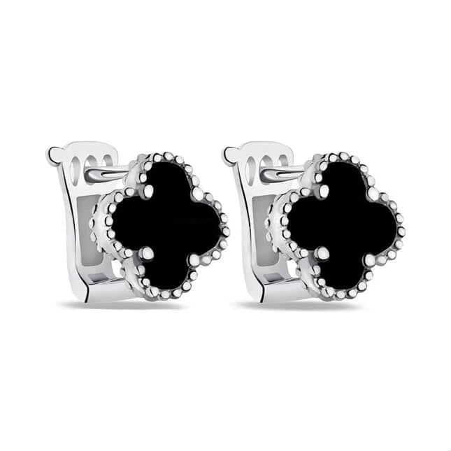 925 Sterling Silver Lever Back Earrings Clover with Onyx - Image 5