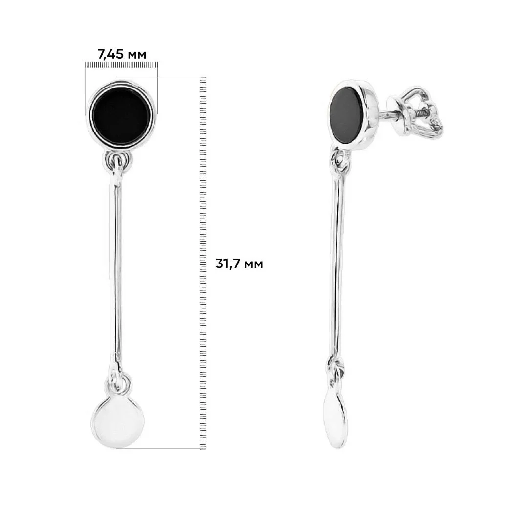 Drop Earrings with Onyx in 14K/585 White Gold - Image 4