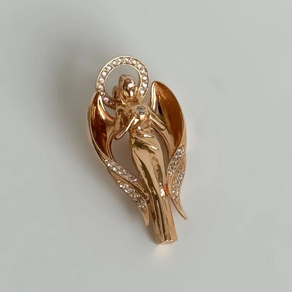 Religious Pendant Angel in 14K/585 Rose Gold with Cubic Zirconia - Image 2