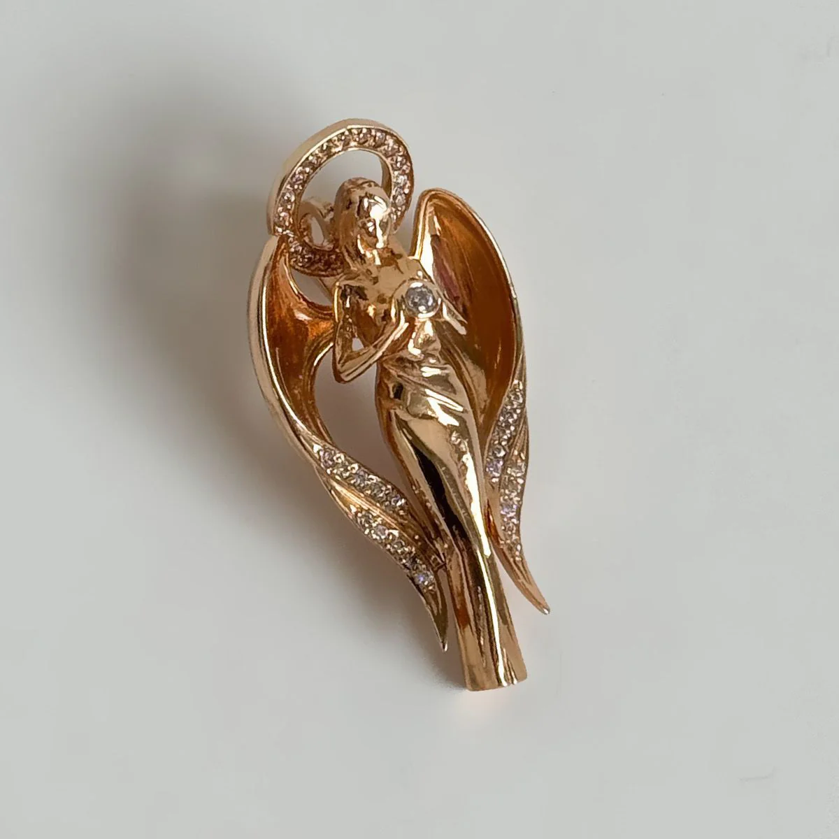 Religious Pendant Angel in 14K/585 Rose Gold with Cubic Zirconia - Image 4