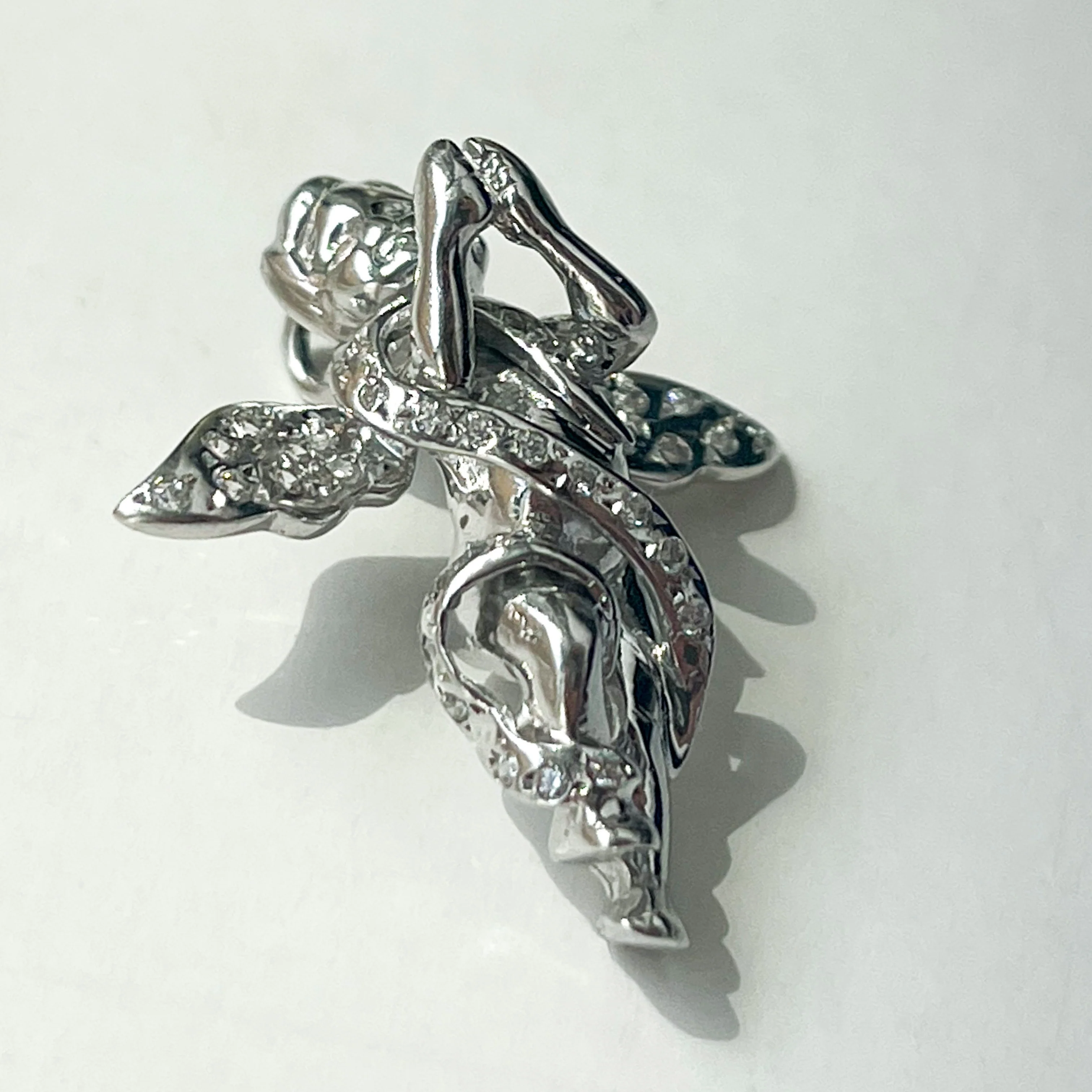 Angel Religious Pendant in 14K/585 White Gold with Cubic Zirconia - Image 2