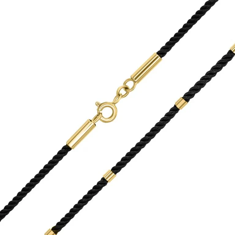 Black Silk Rope with 14K/585 Yellow Gold Lock and 6 Inserts