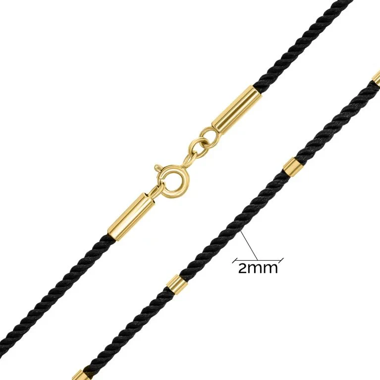Black Silk Rope with 14K/585 Yellow Gold Lock and 6 Inserts - Image 2