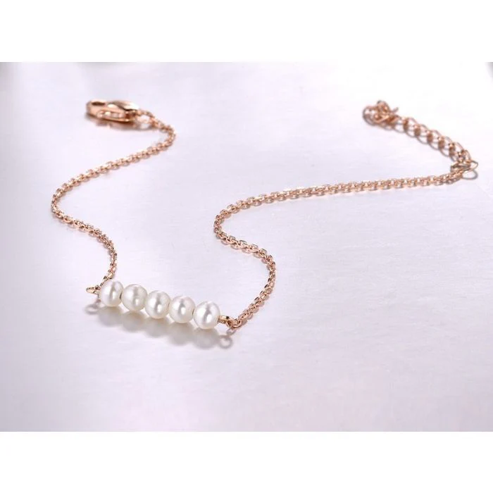 Bracelet in 14K/585 Rose Gold with Fresh Water White Pearls - Image 4