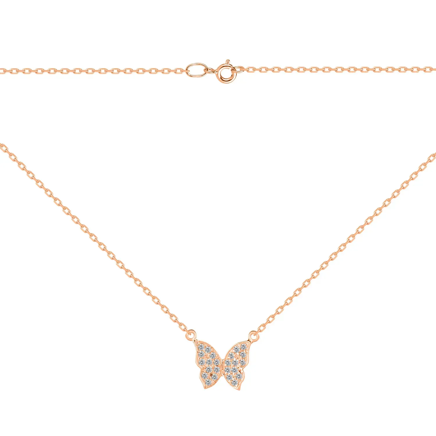 Butterfly Necklace in 14K/585 Rose Gold with Cubic Zirconia