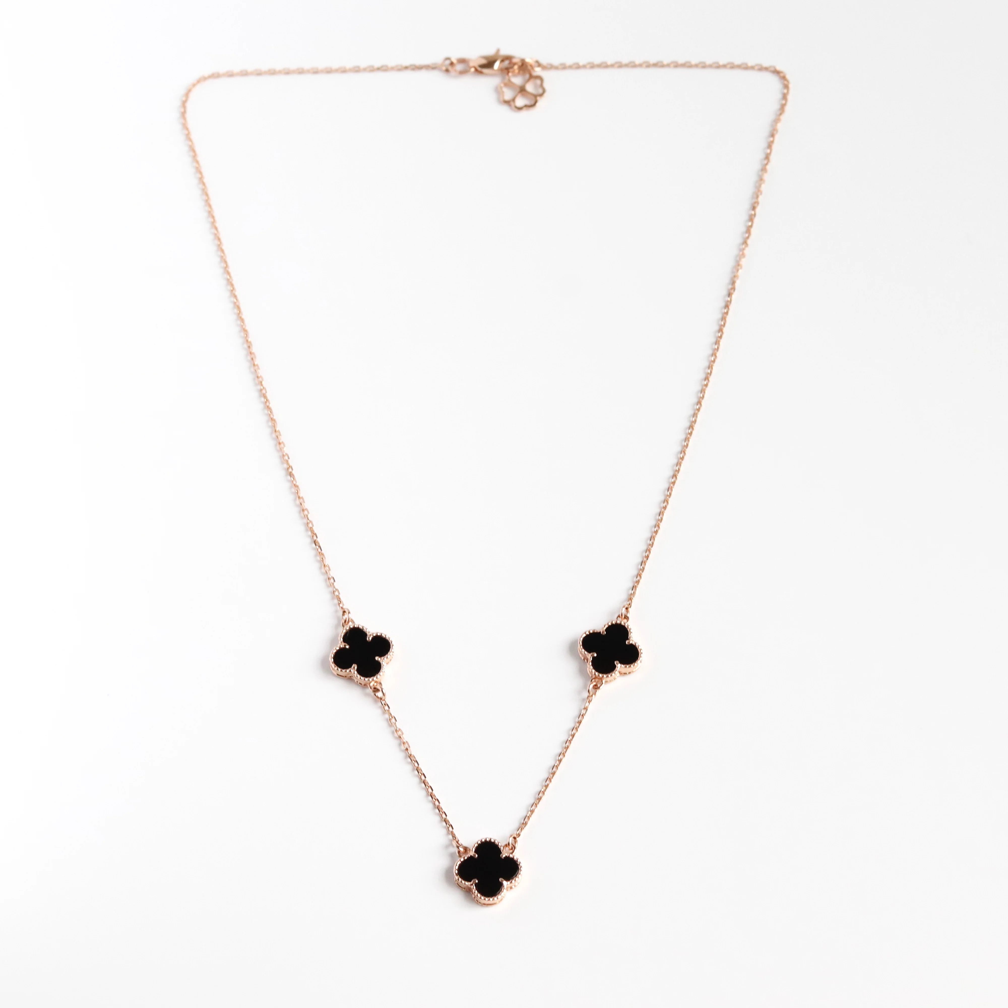 Clover Necklace in 14K/585 Rose Gold with Onyx - Image 3