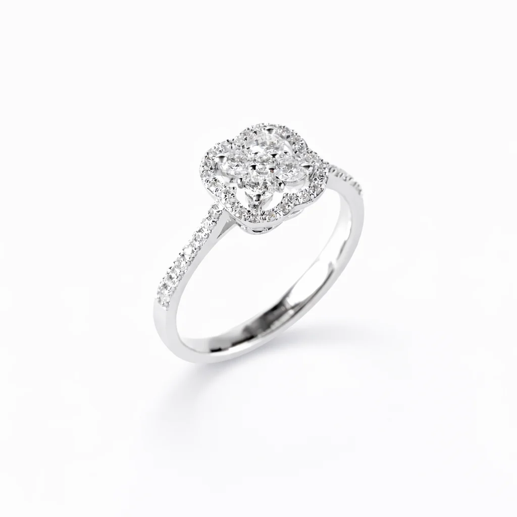 Clover Ring in 14K/585 White Gold with Diamonds