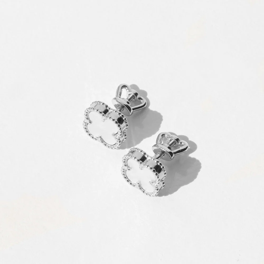 Clover Stud Earrings in 14K/585 White Gold with Mother of Pearl - Image 4