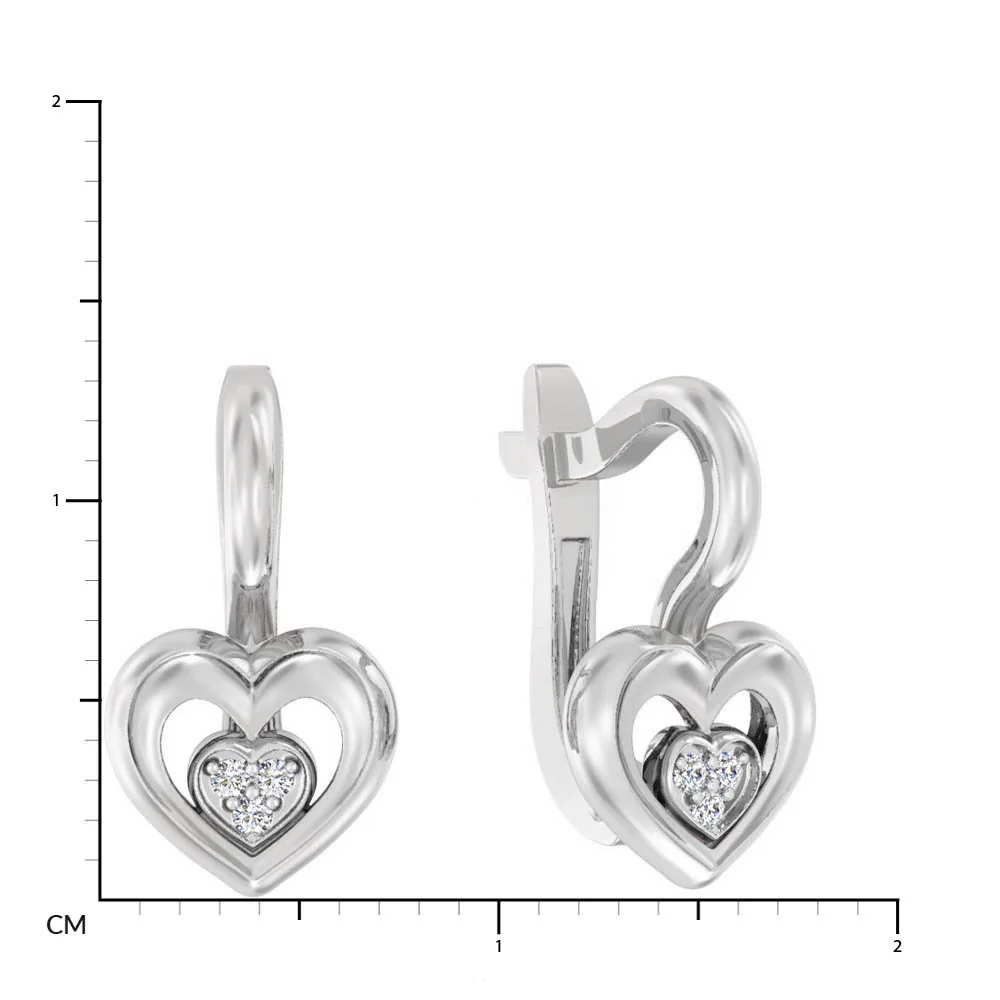 Lever Back Hearts Earrings in 14K/585 White Gold with Cubic Zirconia - Image 2