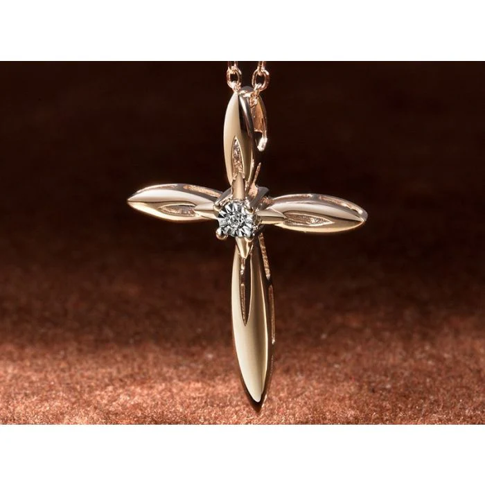 Cross in 14K/585 Rose Gold with Diamond - Image 2
