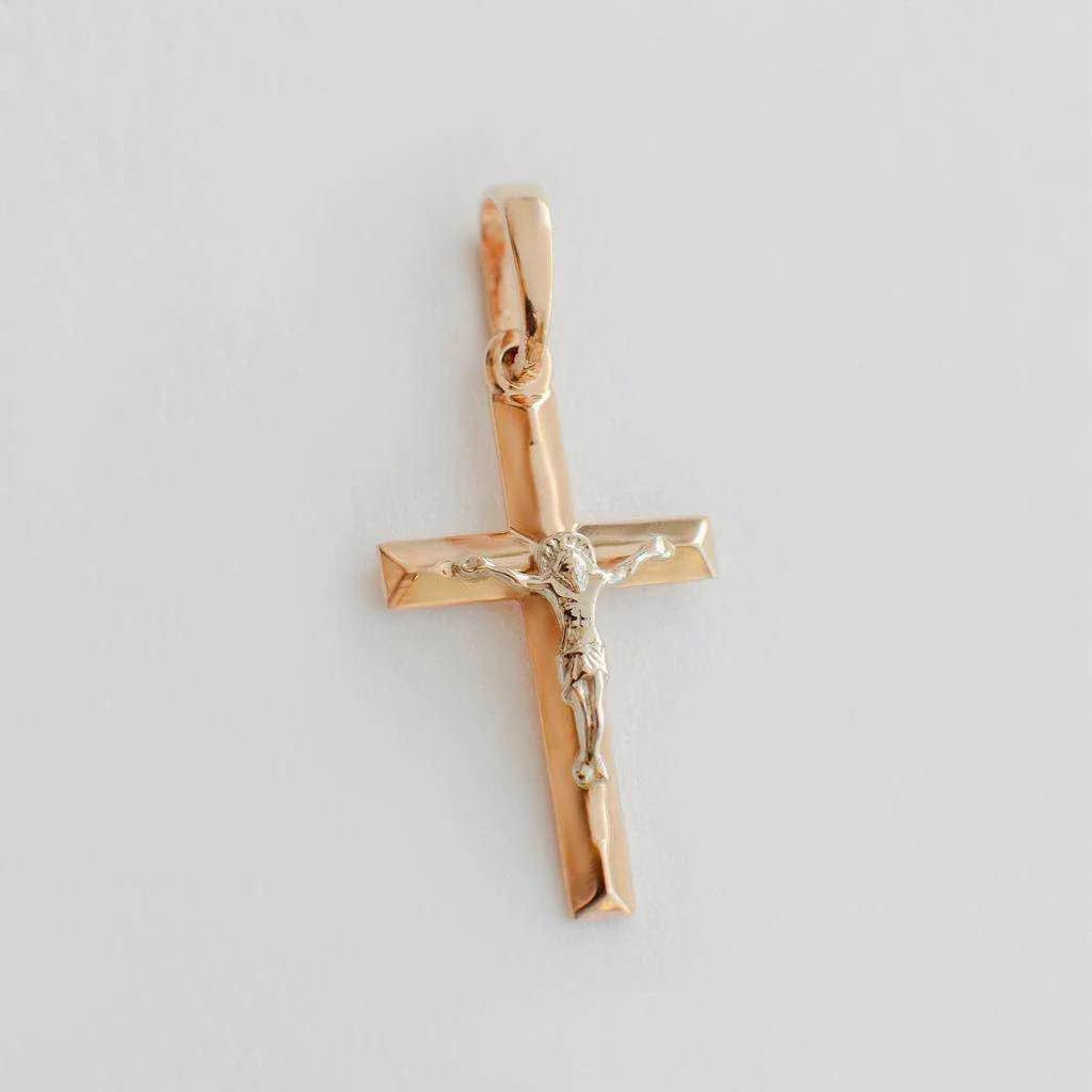 Cross in 14K/585 Rose Gold with White Gold Jesus - Image 2